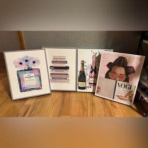 Chanel and Gucci Fashion Art Prints, set of 4, canvas